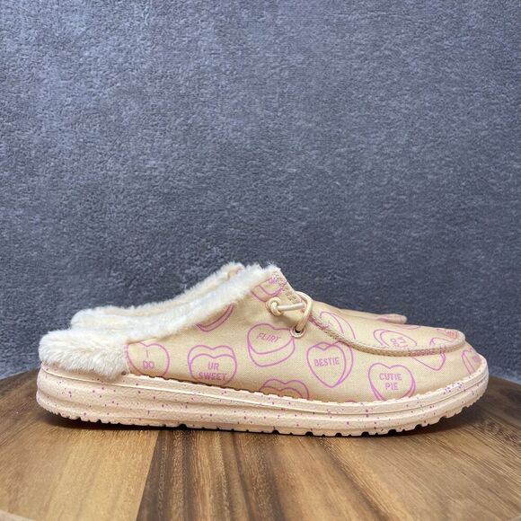 HEY DUDE Wendy Slip X Sweethearts Comfort Pink Mules Shoes RARE Women's Size 7 - Picture 1 of 8